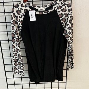ADORA Black Top with Leopard Print Sleeves